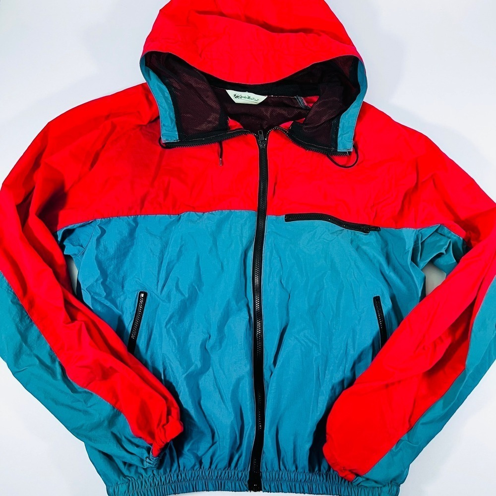 Vintage Gander Mountain Windbreaker‎ Jacket Red Teal XL Hooded
